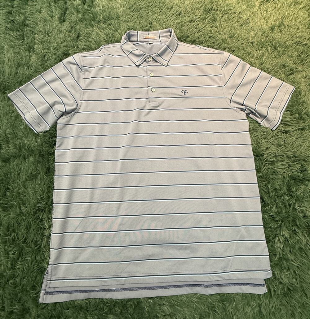 Peter Millar Men's XL Summer Comfort Performance Polo Shirt Grey Blue Striped
